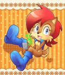  blue_eyes boots bottomless chipmunk clothed clothing female hair half-dressed handheld looking_at_viewer mammal mikuhoshi open_mouth red_hair rodent sally_acorn sega smile solo sonic_(series) squirrel 