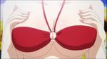  1girl animated animated_gif bikini breast_press breasts da_capo da_capo_iii flower hinomoto_aoi large_breasts lowres solo sunflower swimsuit 
