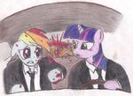  abuse anthro blood car crossover duo equine female friendship_is_magic furrification hair horn horse mammal multi-colored_hair my_little_pony parody pony pulp_fiction purple_eyes rainbow_dash_(mlp) rayfriedh scootaloo_(mlp) suit traditional traditional_media twilight_sparkle_(mlp) unicorn young 
