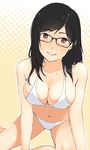  bikini black_hair breasts cleavage glasses large_breasts lips original pirlo purple_eyes side-tie_bikini smile solo swimsuit 