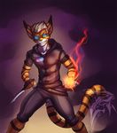  action aura belt blue blue_eyes brother brown bust cat dagger eyes eyewear feline fighting_stance glasses gloves glowing invalid_color invalid_tag leoian leoian_(character) magic magic_user male mammal necklace night orb paws satsukii sibling standing_up sword tiger twokinds weapon 