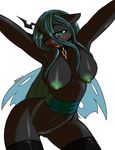  anthro anthrofied avante92 big_breasts blush breasts cat_eyes chain changeling collar equine fangs female friendship_is_magic green_eyes green_hair hair horn legwear long_hair mammal my_little_pony navel nipples nude plain_background pussy queen_chrysalis_(mlp) slit_pupils solo stockings tongue white_background wings 