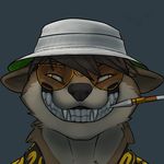  eyewear fear_and_loathing_in_las_vegas hat meerkat plain_background smile smoking solo sunglasses 