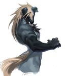  biceps blazblue blue_fur canine dog fur male mammal muscles nude pecs pose solo standing unknown_artist valkenhayn_r._hellsing 