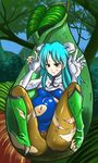  1girl blue_hair boots bule dissolving_clothes female inside_creature monster navel pitcher_plant plant plant_vore torn_clothes vore 