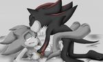  bed black black_fur cum duo eyes_closed fur gay gloves green_eyes hedgehog licking lying male mammal monochrome on_back open_mouth partially_colored penis sega sex shadow_the_hedgehog sonic_(series) sonic_the_hedgehog spread_legs spreading tongue tongue_out 