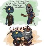  armor clothing english_text guard human humor male mammal scalie sword text the_elder_scrolls the_elder_scrolls_v:_skyrim unknown_artist video_games weapon words 