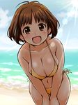  bad_id bad_pixiv_id beach bikini breasts brown_eyes brown_hair cleavage day large_breasts leaning_forward lens_flare looking_at_viewer navel original outdoors poponpin short_hair side-tie_bikini smile solo swimsuit water 