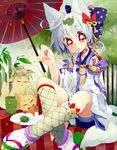  animal animal_ears bad_id bad_pixiv_id blue_hair fox fox_ears male_focus original otoko_no_ko red_eyes touyama_soboro umbrella 