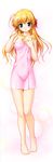  1girl absurdres blonde_hair blue_eyes blush fixme fortune_arterial highres long_image scan sendou_erika simple_background solo tall_image towel 