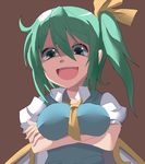  :d breast_lift breasts daiyousei fairy_wings green_eyes green_hair kuromu_(underporno) medium_breasts open_mouth puffy_sleeves rape_face short_hair side_ponytail smile solo touhou wings 