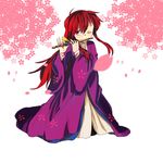  bad_id bad_pixiv_id cherry_blossoms flute hachi_(8bit_canvas) highres instrument japanese_clothes kimono kotohime long_hair one_eye_closed red_eyes red_hair solo touhou touhou_(pc-98) wide_sleeves 