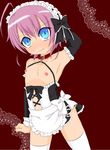  apron blue_eyes bow choker collar corset crossdressing detached_sleeves goma50off kuro-kun maid maid_apron maid_headdress nipples pink_hair shounen_maid_kuro-kun thighhighs trap 