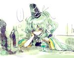  alcohol bad_id bad_pixiv_id bottle cis_(carcharias) cup drinking_glass drunk grey_eyes hat japanese_clothes kariginu long_hair mononobe_no_futo ponytail sitting solo tate_eboshi touhou upper_body wide_sleeves wine_glass 