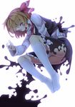  blonde_hair darkness fang ginko_(nico) hair_rings kneehighs open_mouth red_eyes rumia short_hair simple_background skirt skirt_set solo touhou white_background white_legwear 