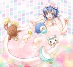  bath bathtub blue_eyes blue_hair buneary gen_4_pokemon happy hikari_(pokemon) long_hair nude pachirisu piplup pokemon pokemon_(creature) pokemon_(game) pokemon_dppt slipper_bathtub sora_(pikasora) water 