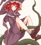  artist_name capelet dress hat kirisame_marisa kirisame_marisa_(pc-98) kuronuko_neero long_hair one_eye_closed plant red_eyes red_hair shoes short_hair smile socks story_of_eastern_wonderland touhou touhou_(pc-98) vines witch_hat 