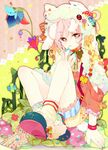  animal_ears bunny_ears flower hat male_focus md5_mismatch nail_polish original otoko_no_ko pink_hair red_eyes ribbon short_hair shorts solo tongue touyama_soboro 