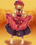  aki_minoriko apple bad_id bad_pixiv_id food fruit grapes leaf persimmon piyopunch skirt_basket solo sweet_potato touhou 