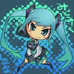  &gt;:) aqua_eyes aqua_hair bad_id bad_pixiv_id blush_stickers chibi detached_sleeves gradient_hair hatsune_miku jpeg_artifacts long_hair looking_at_viewer maitake_(loose) multicolored_hair outstretched_arm smile solo thighhighs twintails v-shaped_eyebrows vocaloid zettai_ryouiki 
