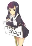  hair_ornament hairpin holding holding_sign kannagi long_hair mizuki_makoto red_eyes sign solo zange 