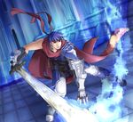  armor artist_request blue_eyes blue_hair cape fire_emblem fire_emblem:_akatsuki_no_megami headband ike lowres male_focus solo sword weapon 