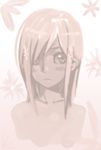  blush closed_mouth collarbone frown koiso_shuuhei looking_at_viewer lucy_maria_misora monochrome nude pink simple_background solo to_heart_2 upper_body white_background 