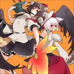  animal_ears black_hair black_wings hat inubashiri_momiji multiple_girls nail_polish notebook pen red_eyes red_nails shameimaru_aya short_hair touhou white_hair wings wolf_ears zen_(raspberry) 