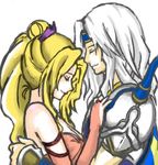  1girl blonde_hair cecil_harvey closed_eyes final_fantasy final_fantasy_iv hug long_hair paladin_(final_fantasy) pontaouka rosa_farrell smile white_hair 