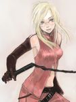  bad_id bad_pixiv_id bare_shoulders blonde_hair blue_eyes elbow_gloves face final_fantasy final_fantasy_viii glasses gloves hair_down kno_(anahita) lips quistis_trepe solo whip 