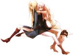  2boys blonde_hair boots cain_highwind cecil_harvey final_fantasy final_fantasy_iv hug jacket long_hair multiple_boys rosa_farrell see-through sitting suimin thigh_boots thighhighs very_long_hair white_hair 