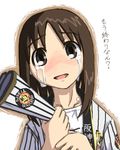  azumanga_daiou blush brown_eyes brown_hair crying crying_with_eyes_open face hanshin_tigers head_tilt jersey kasuga_ayumu long_hair lowres morichan nippon_professional_baseball simple_background solo tears translated white_background 