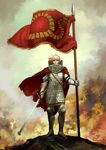  armor blonde_hair cape denchi flag gauntlets kaze_no_tani_no_nausicaa kushana polearm solo spear standing sword weapon 