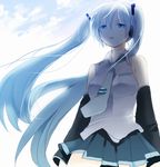  bad_id bad_pixiv_id blue_eyes blue_hair detached_sleeves hatsune_miku long_hair skirt solo twintails vocaloid yoshioka_mitsuko 