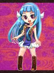  :d bad_id bad_pixiv_id blue_hair boots chibi flat_chest kannagi letterboxed long_hair lowres nagi open_mouth pleated_skirt purple_eyes shinryou_rei skirt smile solo white_skirt 