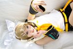  blonde_hair cosplay kagamine_rin kipi-san laughing photo ribbon solo vocaloid 