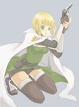  agnes_chevalier_de_milan bad_id bad_pixiv_id bike_shorts blonde_hair boots cape cord-yoshikazu green_eyes gun kneeling short_hair solo thighhighs weapon zero_no_tsukaima 