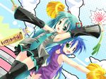  aqua_hair armpits black_panties blue_hair cheerleader detached_sleeves green_eyes hatsune_miku hiiragi_tsukasa izumi_konata long_hair lucky_star mole mole_under_eye multiple_girls nashigo necktie panties pantyshot pom_poms skirt skirt_lift spring_onion thighhighs twintails underwear vocaloid wallpaper 