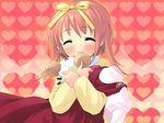  :3 akihime_sumomo artist_request blush closed_eyes heart hug nanatsuiro_drops red_hair ribbon smile solo yuki-chan 