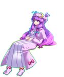  bow hair_ribbon hat hat_ribbon long_hair mizu_mochi patchouli_knowledge pink_bow purple_eyes purple_hair ribbon solo touhou 