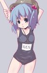 blue_eyes blue_hair flat_chest hair_bobbles hair_ornament hat kawashiro_nitori key nidieu one-piece_swimsuit school_swimsuit solo swimsuit touhou twintails two_side_up 