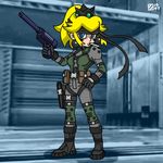  bandana cigarette cosplay crown gun mario_(series) metal_gear_(series) metal_gear_solid ponytail princess_peach smoking solid_snake solid_snake_(cosplay) solo super_mario_bros. super_smash_bros. weapon 