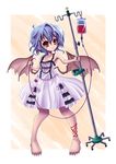  armpits bad_feet bad_id bad_pixiv_id barefoot blood blue_hair intravenous_drip remilia_scarlet short_hair solo touhou yasuzumi_haruto 