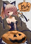  aize animal_ears bubble_skirt cat_ears cat_tail copyright_request pumpkin ribbon skirt solo tail trick_or_treat twintails 