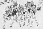  90s aino_minako animal_ears artemis_(sailor_moon) bishoujo_senshi_sailor_moon black_cat bunny_ears bunnysuit cat greyscale high_heels hino_rei kino_makoto long_hair luna_(sailor_moon) mizuno_ami monochrome multiple_girls official_art shoes takeuchi_naoko tsukino_usagi 