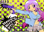  alternate_color bad_id bad_pixiv_id birthday breasts cleavage glock gun handgun happy_birthday kurugaya_yuiko little_busters! long_hair medium_breasts mizuna_nazumi pistol purple_eyes purple_hair skirt solo weapon 