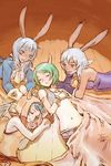  aluette animal_ears bad_id bad_pixiv_id bare_shoulders blanket blue_eyes blue_hair bunny_ears closed_eyes dark_skin dragon_girl dragon_horns dragon_tail final_fantasy final_fantasy_tactics_a2 final_fantasy_tactics_advance gloves green_eyes green_hair gria heart helmet horns jacket kno_(anahita) lili_(ffta2) long_hair lovely_voice lying mayhew midriff monster_girl multiple_girls navel open_mouth pointy_ears prima_donna short_hair silver_hair sleeping smile tail valentyne vest viera wings 