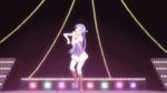  ;d animated animated_gif bangs blue_hair blunt_bangs boots dancing hairband kannagi long_hair lowres microphone music nagi one_eye_closed open_mouth pleated_skirt purple_eyes screencap singing skirt smile solo stage white_skirt winking_(animated) 