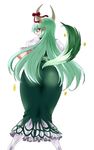  ass ex-keine frills from_behind green_hair grin horns kamishirasawa_keine long_hair looking_back ooike_teru red_eyes ribbon smile solo tail tail_through_clothes touhou 