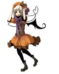  bat_wings boots bow bowtie bubble_skirt full_body green_eyes halloween heart heart_of_string jack-o'-lantern komeiji_koishi pantyhose pumpkin pumpkin_hat ribbon silver_hair skirt solo standing touhou white_background wings zen_(raspberry) 